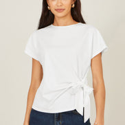 Yumi White Cotton Jersey Top with Knot Detail