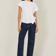 Yumi White Cotton Jersey Top with Knot Detail