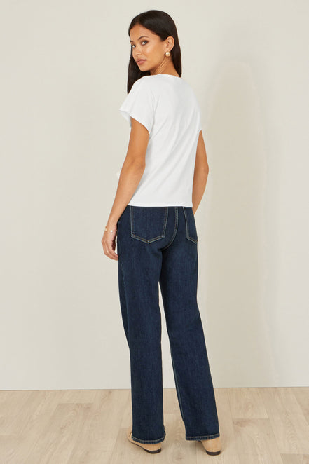 Yumi White Cotton Jersey Top with Knot Detail