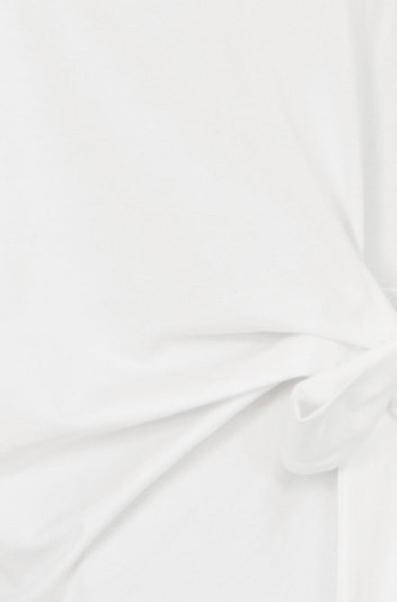 Yumi White Cotton Jersey Top with Knot Detail