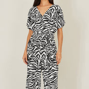 Yumi Black Zebra Print Relaxed Jumpsuit
