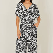 Yumi Black Zebra Print Relaxed Jumpsuit