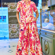 Yumi Pink Abstract Floral Wide Leg Trousers