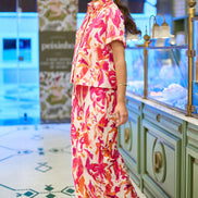 Yumi Pink Abstract Floral Wide Leg Trousers