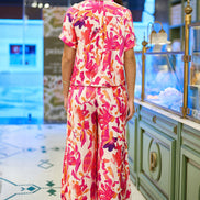 Yumi Pink Abstract Floral Wide Leg Trousers