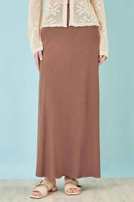 Yumi Brown Viscose Maxi Skirt