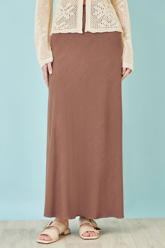 Yumi Brown Viscose Maxi Skirt