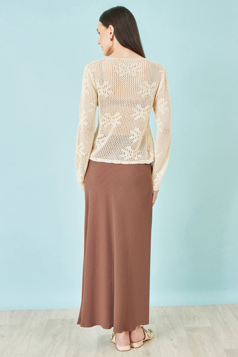 Yumi Brown Viscose Maxi Skirt