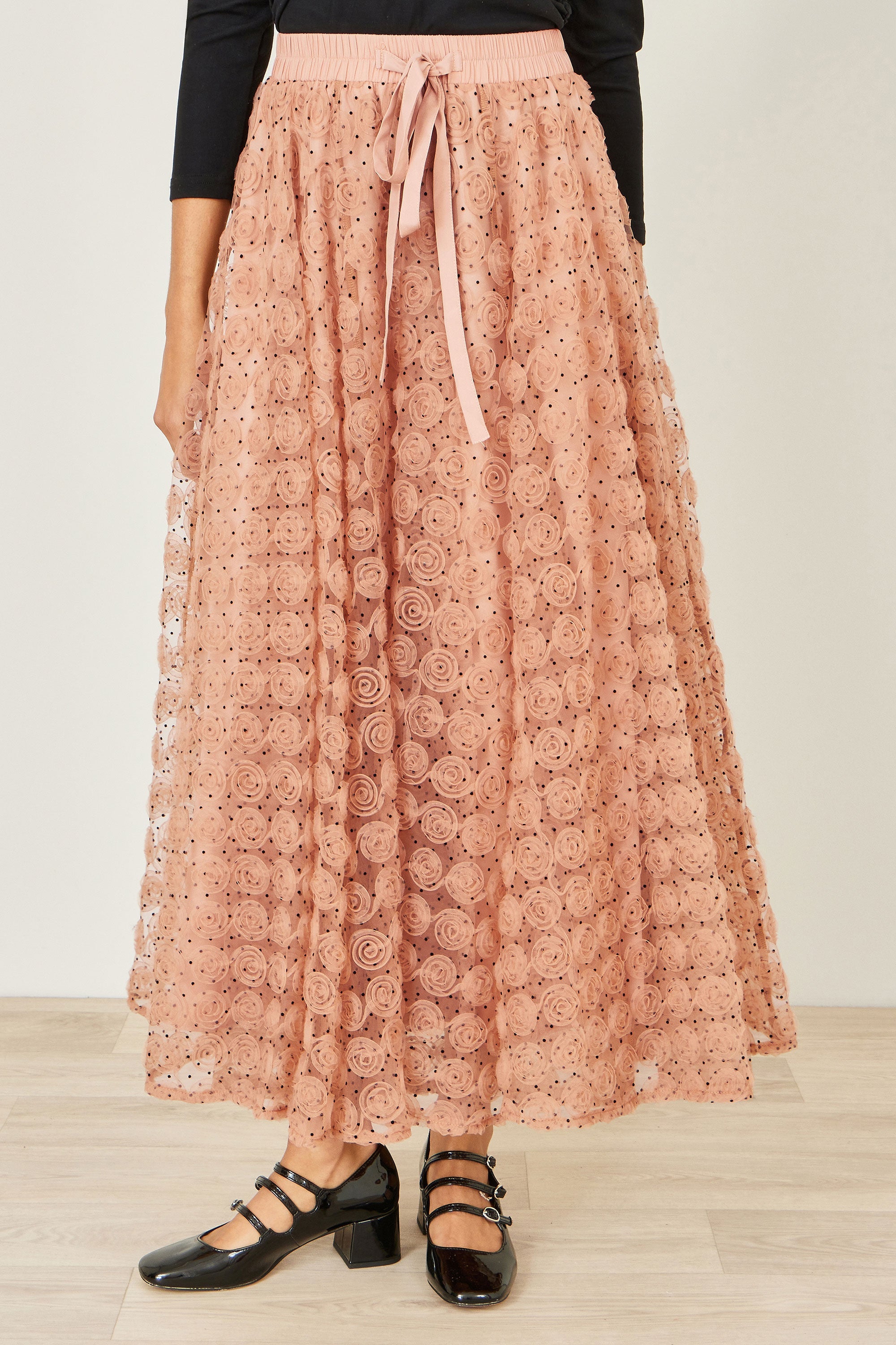 Yumi Blush Pink Spot and Rose Tulle Skirt