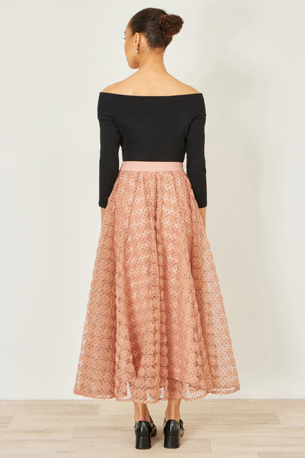 Yumi Blush Pink Spot and Rose Tulle Skirt