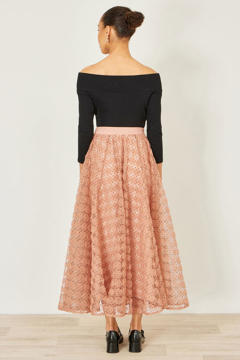 Yumi Blush Pink Spot And Rose Tulle Skirt
