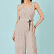 Yumi Brown Stripe Strappy Jumpsuit