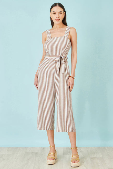 Yumi Brown Stripe Strappy Jumpsuit