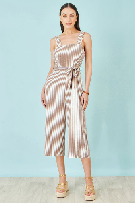 Yumi Brown Stripe Strappy Jumpsuit