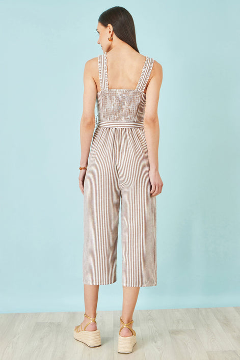 Yumi Brown Stripe Strappy Jumpsuit