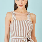 Yumi Brown Stripe Strappy Jumpsuit