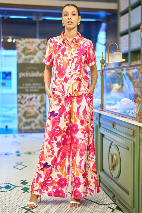 Yumi Pink Abstract Floral Shirt