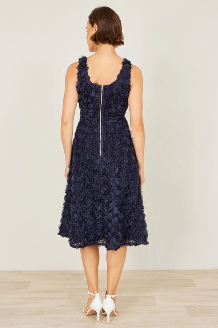 Yumi Navy Applique Floral Skater Dress