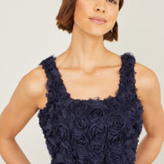 Yumi Navy Applique Floral Skater Dress