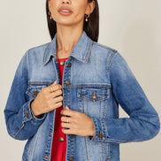 Yumi Blue Stretch Washed Denim Jacket