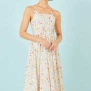 Yumi White Botanical Embroidery Fabric Handkerchief Hem Dress