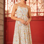 Yumi White Botanical Embroidery Fabric Handkerchief Hem Dress