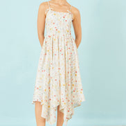 Yumi White Botanical Embroidery Fabric Handkerchief Hem Dress