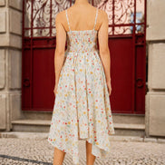 Yumi White Botanical Embroidery Fabric Handkerchief Hem Dress