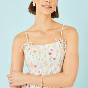 Yumi White Botanical Embroidery Fabric Handkerchief Hem Dress