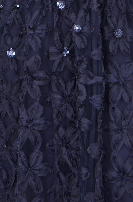 Yumi Navy Sequin Floral Applique Skater Dress