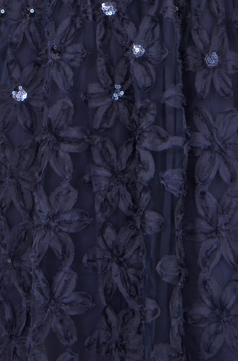 Yumi Navy Sequin Floral Applique Skater Dress