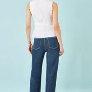 Yumi White Stretch Cotton Embroidered Wrap Top