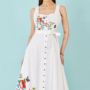 Yumi White Cotton Midi Dress With Embroidery