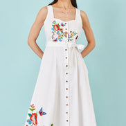 Yumi White Cotton Midi Dress With Embroidery