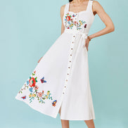 Yumi White Cotton Midi Dress With Embroidery