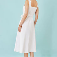 Yumi White Cotton Midi Dress With Embroidery