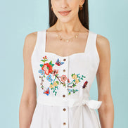 Yumi White Cotton Midi Dress With Embroidery