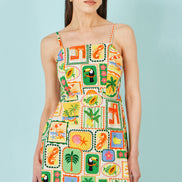 Yumi Multicolour Postcard Print Mini Sun Dress
