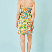 Yumi Multicolour Postcard Print Mini Sun Dress