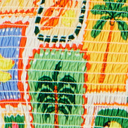 Yumi Multicolour Cropped Shirred Cotton Postcard Print Top