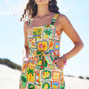 Yumi Multicolour Cotton Postcard Print Playsuit
