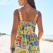 Yumi Multicolour Cotton Postcard Print Playsuit
