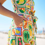 Yumi Multicolour Cotton Postcard Print Playsuit