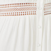 Yumi White Cotton Square Neckline Lace Midi Dress