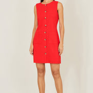 Yumi Red Viscose Button Detail Shift Dress