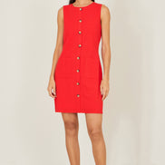 Yumi Red Viscose Button Detail Shift Dress