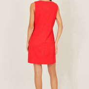 Yumi Red Viscose Button Detail Shift Dress