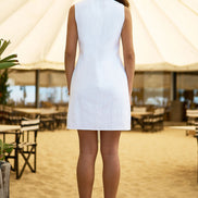 Yumi White Viscose Button Detail Shift Dress