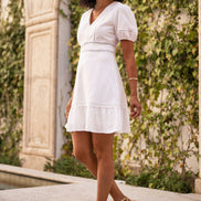 White Lace Trim V Neck Dress