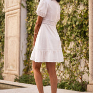 White Lace Trim V Neck Dress